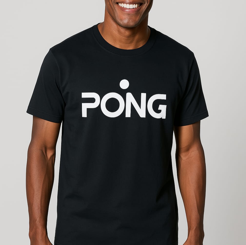 TSHIRT PRETA COM PONG. EM BRANCO
